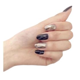 Cool False Fingernails Black Silver Metallic Color Artificial False Nails Tips Fake Nails Nail Art