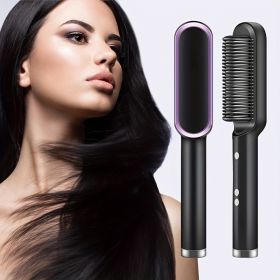 2-in-1 Electric Hair Straightener Brush Hot Comb Adjustment Heat Styling Curler Anti-Scald Comb, 2-in-1 Styling Tool for Long-Lasting Curls and Straig