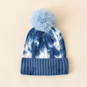 Hair ball knitted hat female ins tide hat tie-dye wool hat autumn and winter warm fashion simple hair ball head cap (Color: haze blue)