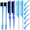 12 pieces Salon-Grade Nylon Teasing Brush Set with Double-Sided Design and Duckbill Clips for Smooth and Controlled Hair Styling