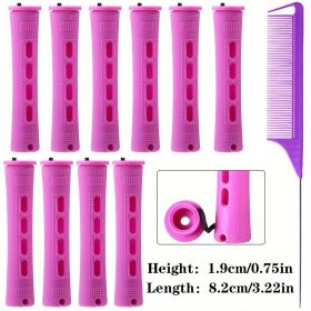 10pcs Professional Hair Perm Rods with Comb and Elastic Rubber Bands - Short Curlers for Perfect Hair Styling and Hairdressing (Color: Purple/10pcs/0.75in)