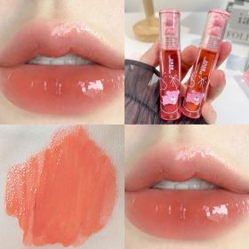 Crystal Glossy Lip Glaze Mirror Cute Bear Lip Gloss Waterproof Transparent Nude Liquid Lipstick Lip Girls Makeup Korean Makeup (Color: A04)