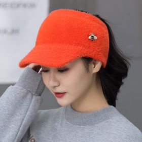 Woman Girl Mink Hair Visor Cap Bee Knitted Autumn Winter Hat Solid Color Elastic Cycling Running Golf Empty Top Cap (Color: Orange)