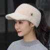 Woman Girl Mink Hair Visor Cap Bee Knitted Autumn Winter Hat Solid Color Elastic Cycling Running Golf Empty Top Cap