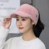 Woman Girl Mink Hair Visor Cap Bee Knitted Autumn Winter Hat Solid Color Elastic Cycling Running Golf Empty Top Cap