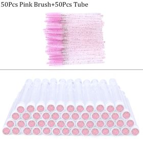 Reusable Eyebrow Brush Tube Disposable Eyelash Brush Eyebrow Brush Replaceable Dust-proof Sparkling Broken Diamond Makeup Brush (Color: Pink and 50pcs)