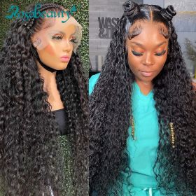 Rosabeauty 13x6 Deep Wave 30 40 Inch 13x4 Lace Front Human Hair Wig (Color: 1B/27HL, Stretched Length: 20inches)