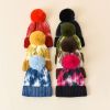 Hair ball knitted hat female ins tide hat tie-dye wool hat autumn and winter warm fashion simple hair ball head cap